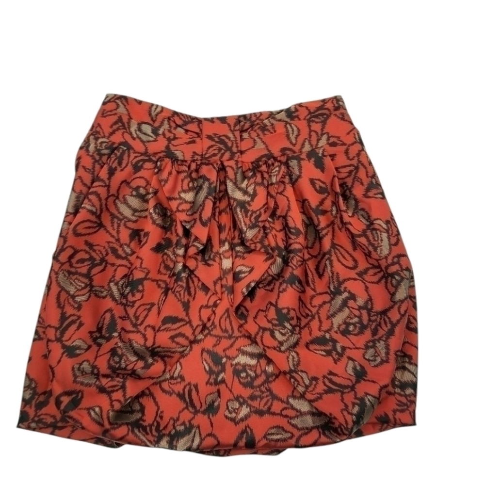 Eva Franco red black floral print bubble hem lined mini skirt size 4